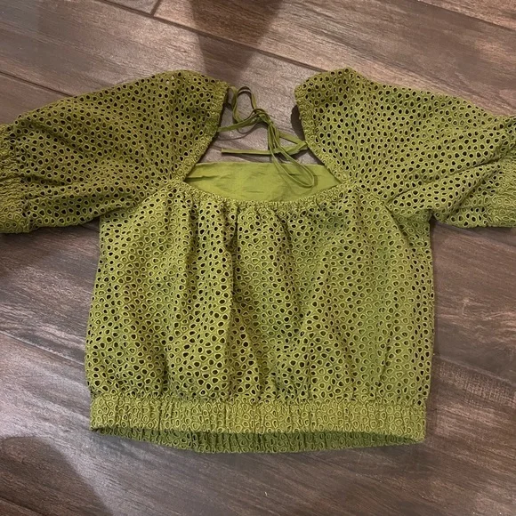Everlane the eyelet puff sleeve top green pistachio small - Picture 10 of 10